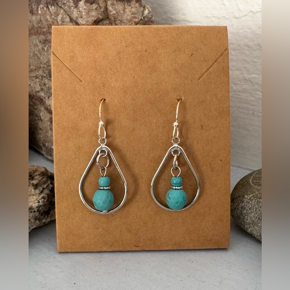 Handmade Silver Tone and Turquoise Color Bead Earrings